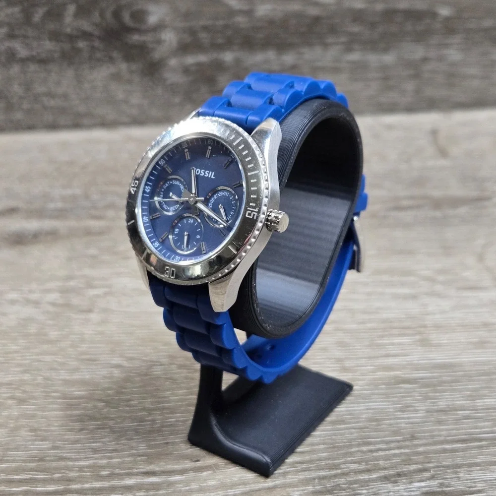 Fossil Stella ES2872 Womens Blue Multifunction Watch Blue Silicone Band Day Date